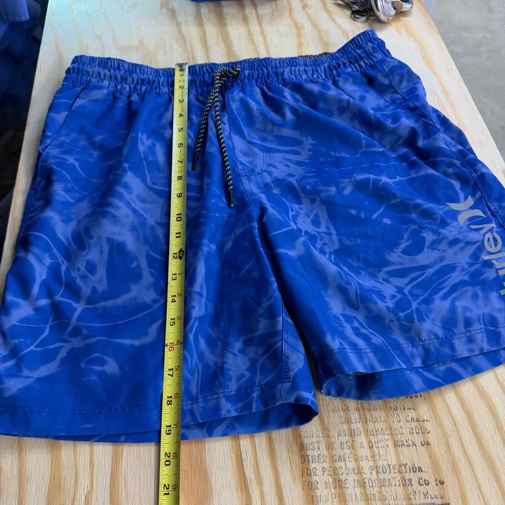 Hurley Blue Swim Trunks Mens XL Water Print Board Shorts Elastic‎ Waist Surf